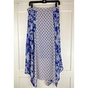 Roz & Ali Asymmetrical Hem Skirt Women's 8 Blue Multi Paisley Floral Lined